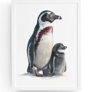 Watercolor Humboldt Penguin with its Babe Wall Art Print Unframed - Regal Arctic